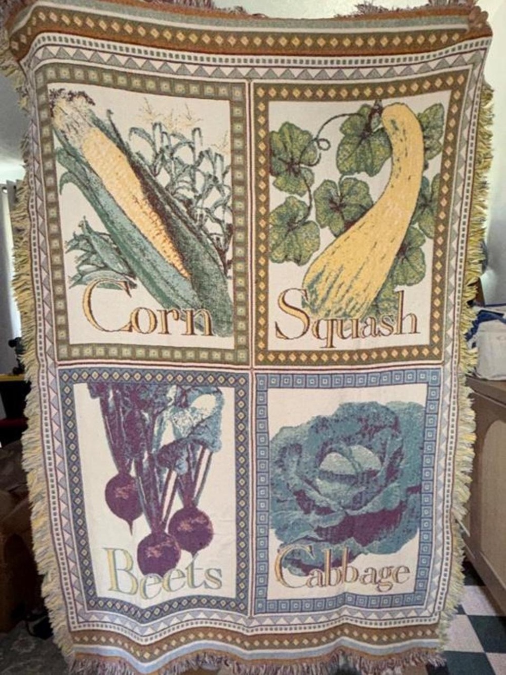 Corn, Squash, Beets & Cabbage Vegetable ThrowBlanket - Neutral Multi